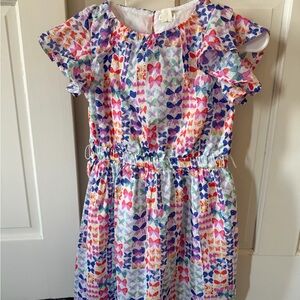 J Crew Girls' Butterfly Print Ruffle Sleeve Dress - White Multicolor, Size 7